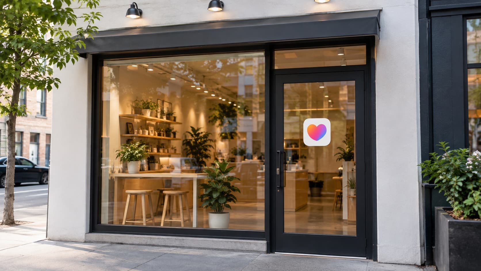 A small newly opened storefront with the Lovable heart icon on the glass door.
